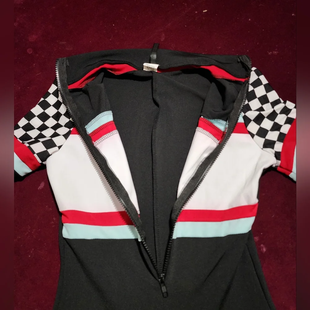 NWOT ... Short Sleeve Checkered Racing Jumpsuit - Black - Picture 5 of 10